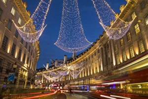London Prints: Christmas decorations on Regents Street, London, England