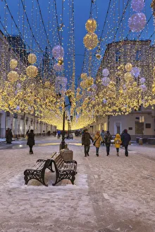 Moscow Prints: Christmas illumination on Nikolskaya street, Moscow, Russia