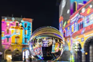 Ball Prints: Christmas illuminations of Piazza Duomo reflected into a crystal ball, Como, Lombardy