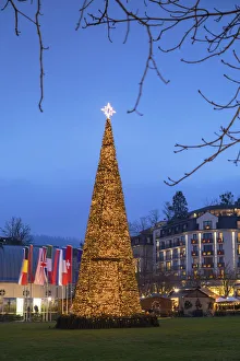 Christkindlesmarkt Prints: Christmas Market at dusk, Baden-Baden, Baden-Württemberg, Germany
