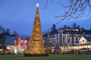 Christmas Market at dusk, Baden-Baden, Baden-WAorttemberg, Germany