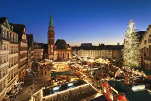 Historic Building Gallery: Christmas Market on Romerberg, Nikolaikirche Church, Frankfurt, Hesse, Germany