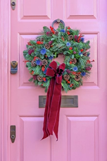 Xmas Decorations Prints: Christmas Wreaths on Front Doors, London, UK