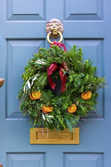 Xmas Decorations Prints: Christmas Wreaths on Front Doors, London, UK