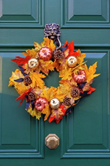 Xmas Decorations Prints: Christmas Wreaths on Front Doors, London, UK
