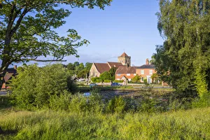 Surrey Prints: Chuch and village pond, Chiddingfold, Surrey, England, UK