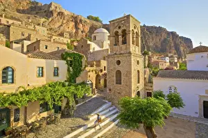Church of Elkomenos Christos and Bell Tower in Platia Dsami Square, Monemvasia, Laconia