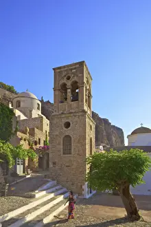 Church of Elkomenos Christos and Bell Tower in Platia Dsami Square, Monemvasia, Laconia