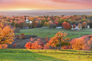 Small Town Prints: Church of Groton and Farm Land Groton, Massachusetts, New England, USA