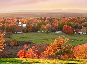 Pastoral Prints: Church of Groton and Farm Land Groton, Massachusetts, New England, USA