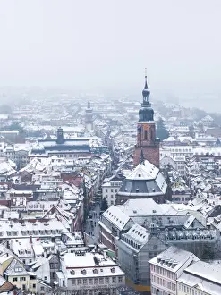 Jan Christopher Becke Prints: Church of the Holy Spirit (Heliggeistkirche) and old town in winter, Heidelberg
