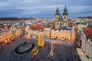 City Square Gallery: Church of Our Lady before Tyn in city at dusk, Old Town of Prague, Prague, Bohemia, Czech Republic