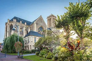 Normandy Prints: Church and lush garden in Houlgate, Calvados, Normandy, France