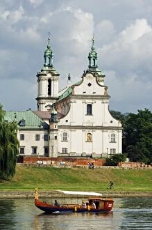 Images Dated 7th August 2006: Church overlooking Boat on Vistula River, Krakow, Poland