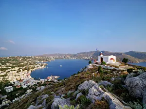Lero Prints: Church of Prophet Elias over the town of Agia Marina, Leros Island, Dodecanese, Greece