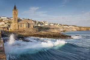 Wave Collection: Church on the quayside in Porthleven, Cornwall, England