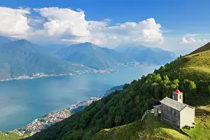 Como District Prints: Church of San Bernardo on the mounts over Musso overlooking Lake Como