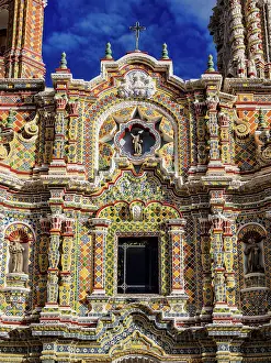 Puebla State Prints: Church of San Francisco Acatepec, detailed view, Cholula, Puebla State, Mexico