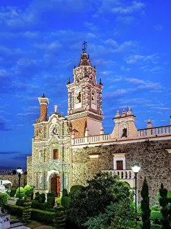 Nightfall Prints: Church of San Francisco Acatepec at dusk, Cholula, Puebla State, Mexico