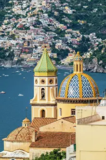 Tyrrhenian Prints: Church of San Gennaro with the colorful houses of Positano in the background
