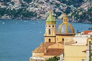 Tyrrhenian Prints: Church of San Gennaro with the colorful houses of Positano in the background