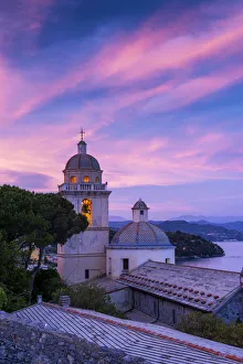 Portovenere Prints: Church of San Lorenzo at Sunset, Portovenere, Liguria, Italy