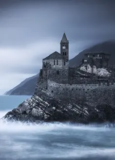 Gulf Of Poets Prints: Church of San Pietro taken from the Palmaria island on a cloudy evening