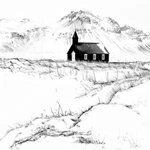 Isolated Prints: Church in snowy winter landscape, Snaefellsnes Peninsula, West Iceland