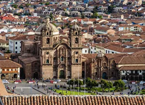 Society Of Jesus Prints: Church of the Society of Jesus, Main Square, elevated view, Cusco, Peru