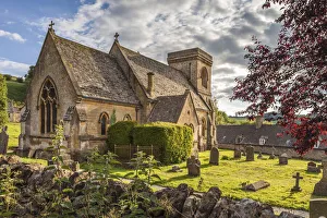 Cotswolds Prints: Church square in the village of Snowshill, Cotswolds, Gloucestershire, England