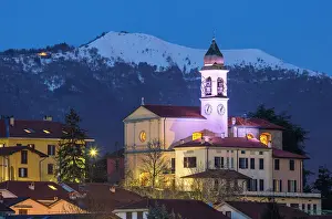 Snowy Peaks Prints: Church of SS Cosma e Damiano, Boletto mount snowy in the background