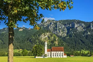 Images Dated 18th September 2018: Church St. Coloman with Tegelberg, Schwangau, Bavaria, Germany