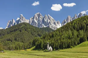 Church of St. Johann in Ranui near St. Magdalena in Villnoss Valley, South Tyrol, Italy