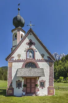 Church of St. Johann in Ranui near St. Magdalena in Villnoess Valley, South Tyrol, Italy