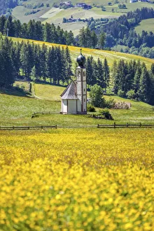 Church of St. Johann in Ranui near St. Magdalena in Villnoess Valley, South Tyrol, Italy