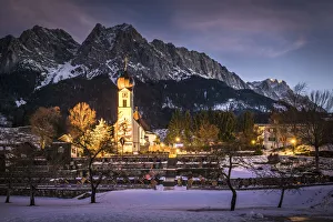 Bavarian Prints: Church of St. John the Baptist in Grainau, Upper Bavaria, Bavaria, Germany