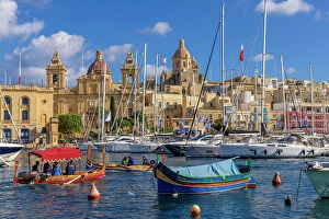 Yacht Prints: Church of St. Lawrence and Harbour, Birgu, Malta, Southern Europe