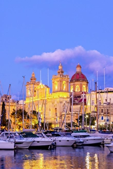 Esplanade Prints: Church of St. Lawrence and Malta Maritime Museum at Dusk