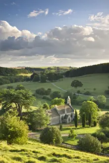 Cotswolds Prints: Church of St Mary the Virgin surrounded by beautiful countryside, Lasborough in