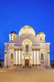 Church Of St Prints: Church of St. Michael the Archangel at Dusk, Laisves Avenue, Kaunas, Lithuania