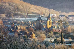 Limousin Prints: Church of St. Peter on a frosty day in the winter, Collonges-la-Rouge, Correze