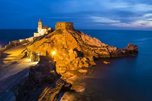 Blue Hour Prints: Church of St. Peter at Night, Portovenere, Liguria, Italy