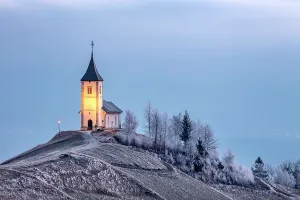 Church Of St Prints: Church of St. Primoz and Felician in winter, Jamnik, Slovenia
