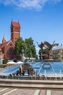 Former Soviet Union Prints: Church of St. Simeon and St. Helen (Red church), Independence Square, Minsk, Belarus