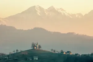 Church Of St Prints: Church of St. Thomas and the Kamink Savinja Alps, Skofja Loka, Slovenia