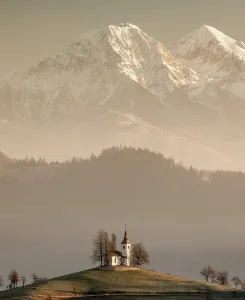 Church Of St Prints: Church of St. Thomas and the Kamink Savinja Alps, Skofja Loka, Slovenia