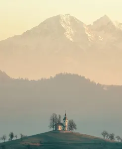 Church Of St Prints: Church of St. Thomas and the Kamink Savinja Alps, Skofja Loka, Slovenia