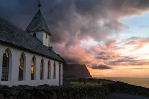 Faroese Prints: Church of Vidareidi, Vidoy island, Faroe Islands, Denmark