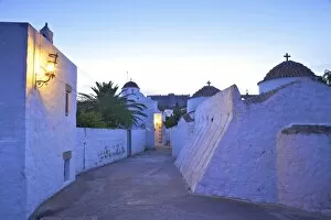 Churches At Dusk With The Monastery Of St. John In The Background, Patmos, Dodecanese