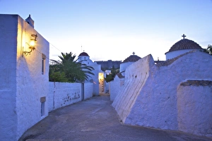 Images Dated 7th June 2015: Churches At Dusk With The Monastery Of St. John In The Background, Patmos, Dodecanese